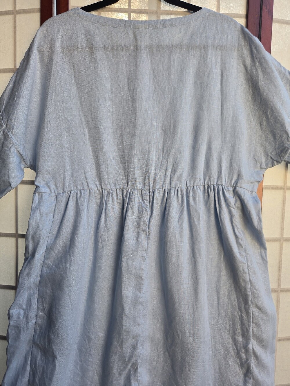 LINTICO 100% Linen Light Blue Babydoll Midi Dress Coastal Grandma Cottagecore M - Picture 4 of 12